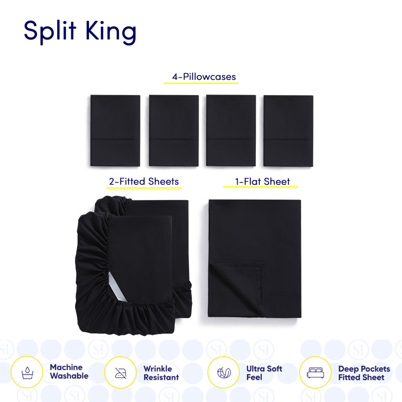 Ensemble de draps luxueux en microfibre douce avec taies d'oreiller en prime, Noir