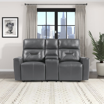 Madras 73" Modern & Contemporary Premium Faux Leather Power Reclining Loveseat with Center Storage Console, Cup Holders & USB Ports