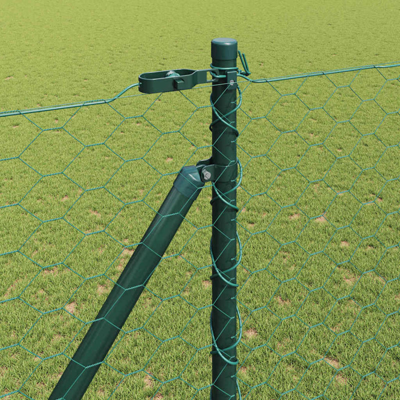 Vidaxl Fence With Posts PVC-Coated Steel, Green, 150cm H x 2500cm W x 3.2cm D
