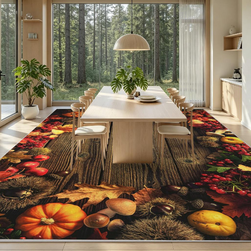 Tapis d'intérieur orange lavable à la machine, bordure vintage en feuilles d'automne, Rectangle 71 po x 98 po