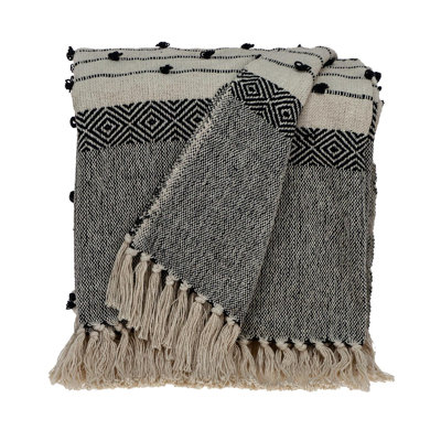 Jeté en laine 52 po x 67 po beige et noir