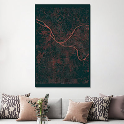 Pittsburgh Infrared Urban Blueprint Map by Hubert Roguski - Wrapped Canvas Print