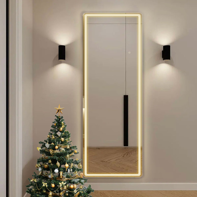 Hameed Rectangle LED Metal Floor Mirror Modern & Contemporary Lighted Full-Length Mirror with Tempered Glass, 64" x 21"