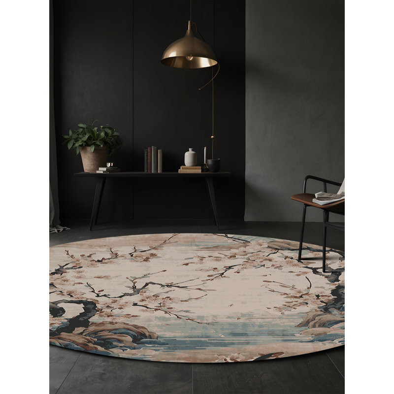 Machine Washable Gray Area Rug, Round 6'