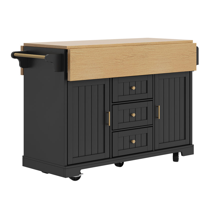 Wood Kitchen Island, Black