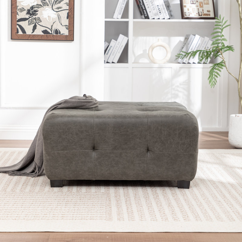 Repose-pieds rembourré Ashyiah, Polyester gris anthracite