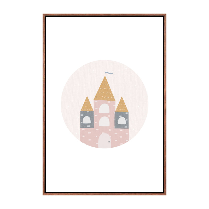 Décoration murale pour enfants, cercle, château, H 40 po x l 26 po x P 1,5 po, Toile classique avec cadre brun