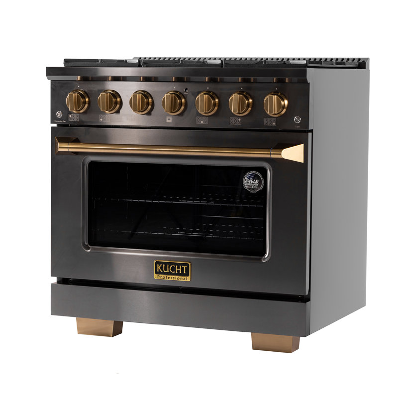 KUCHT Gemstone Professional 36 po 5,2 pieds cubes Cuisinière au gaz propane avec brûleurs scellés et four à convection en acier inoxydable titane