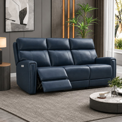 82 Inch Dual Motor Zero Gravity Genuine Leather Power Reclining Couch with USB and USB-C Ports