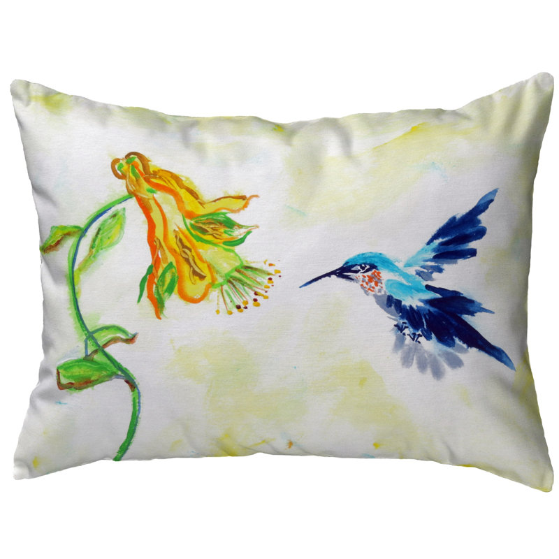  Coussin intérieur / extérieur colibri et fleur jaune