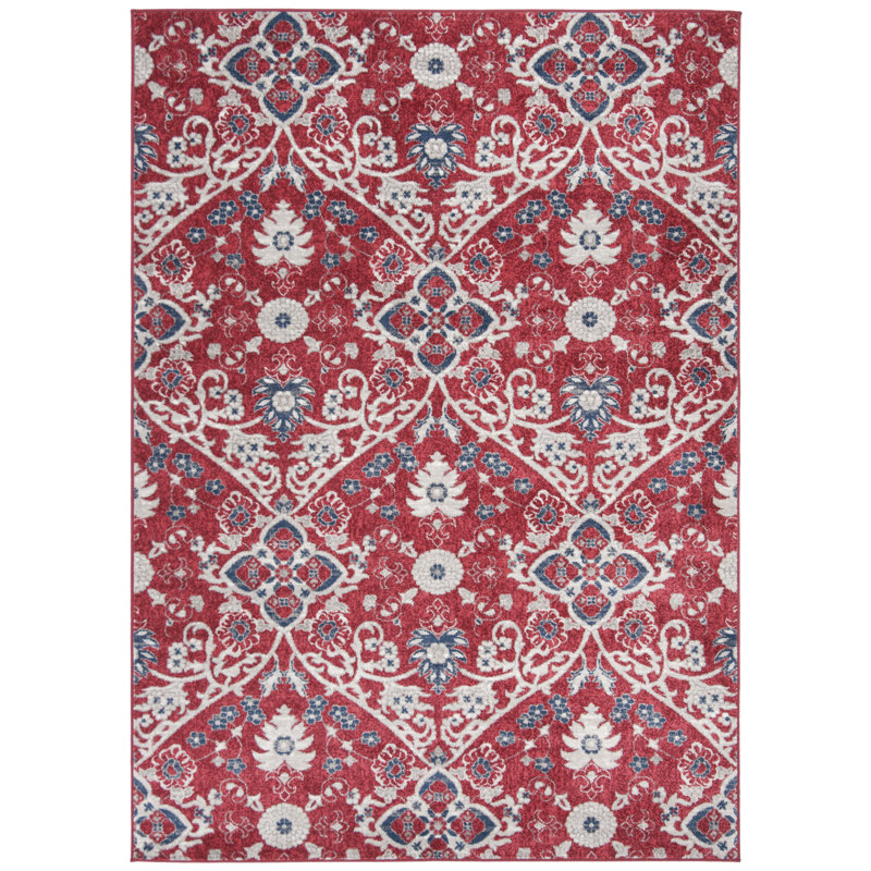 Evart Southwestern Red/Ivory Area Rug, Rectangle 5'3" x 7'6"