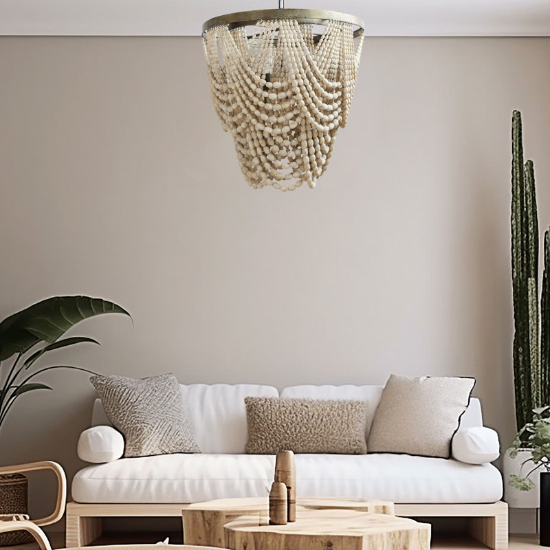 Lustre perlé en bois à 2 niveaux, Mint