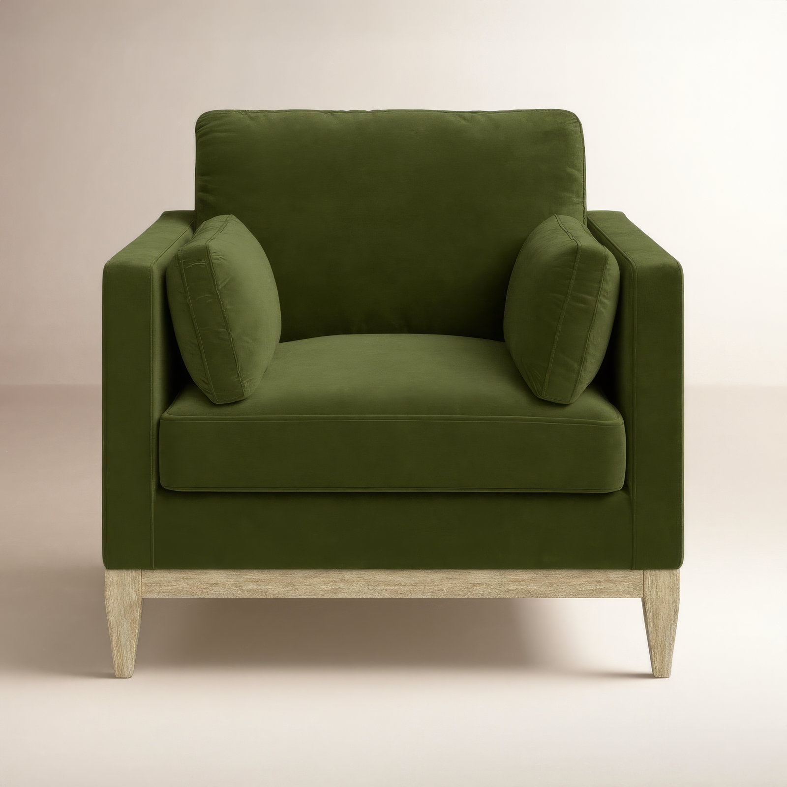 Pera Pine Armchair, Olive Green Velvet