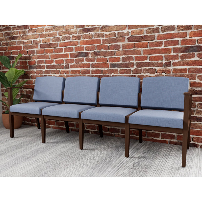 Siège tandem 4 places Amherst, Noyer Riftwood, Chambray bleu marine clair