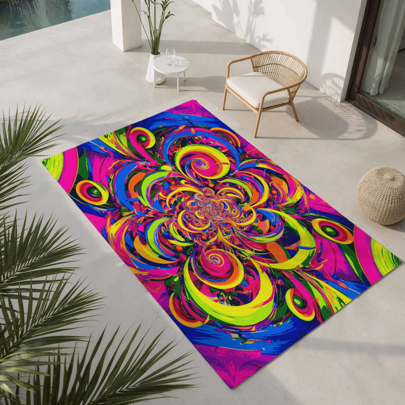 Tapis intérieur et extérieur Kaleidoscope Burst, Rectangle 1 pi 6 po x 2 pi 6 po