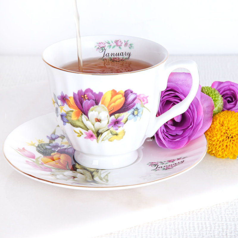 Flowers Of The Month Bone China Teacup and Saucer