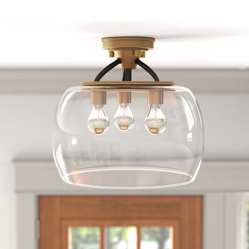 Roseta Glass Semi Flush Mount, Bronze/Antique Brass