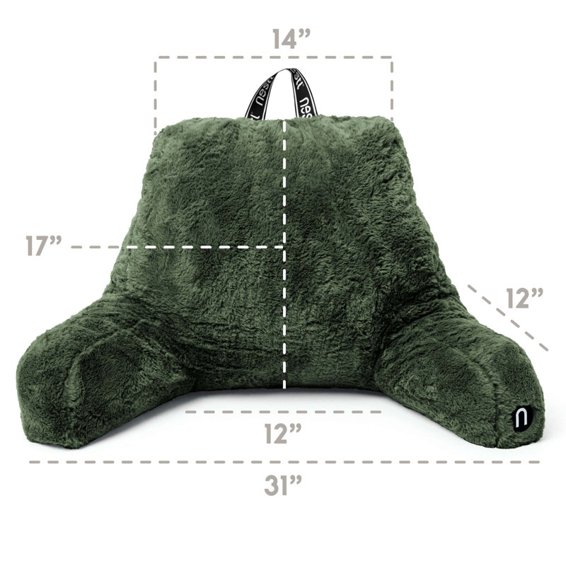 Faux Fur Reading Backrest Pillow, Olive Green