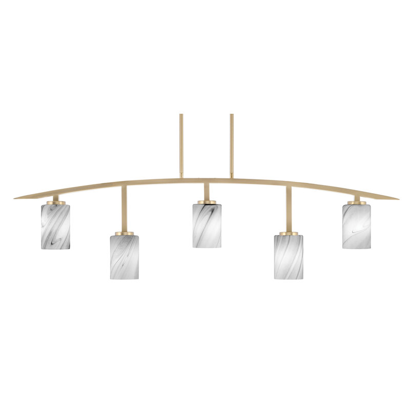 Kurve 5 Light Bar Shown In New Age Brass Finish With 4" Glass, Black/White
