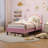 Twin XL Velvet Upholstered Platform Bed Frame with Smart LED Headboard- Adjustable Light & Memory Function, Wood Slat Support, Easy Assembly, Pink-1829007164-1829007165
