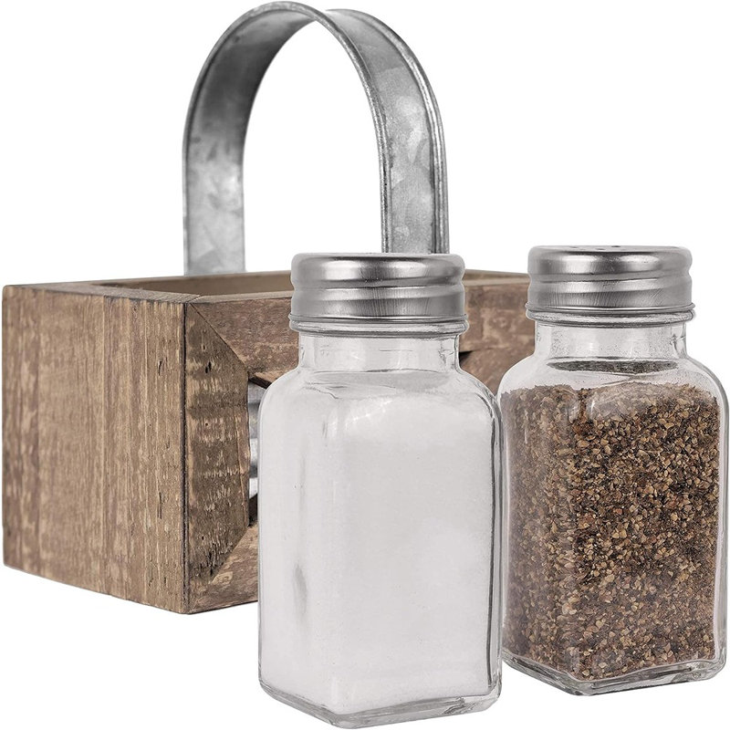 Rustic Weathered Wood and Galvanized Metal Salt & Pepper Shaker Set