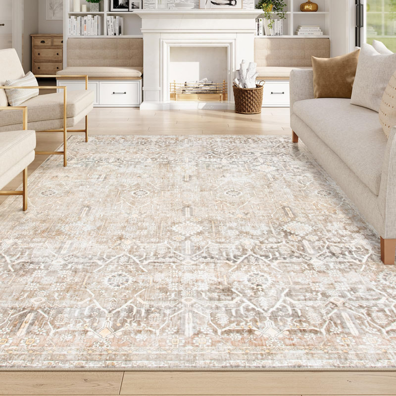 Tapis lavable rétro Tribal Cashmere, Rectangulaire 8 pi x 10 pi