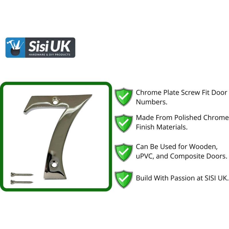 Chrome Door Numbers 3inch 7.5cm H Brass House Letters And Numbers, 7