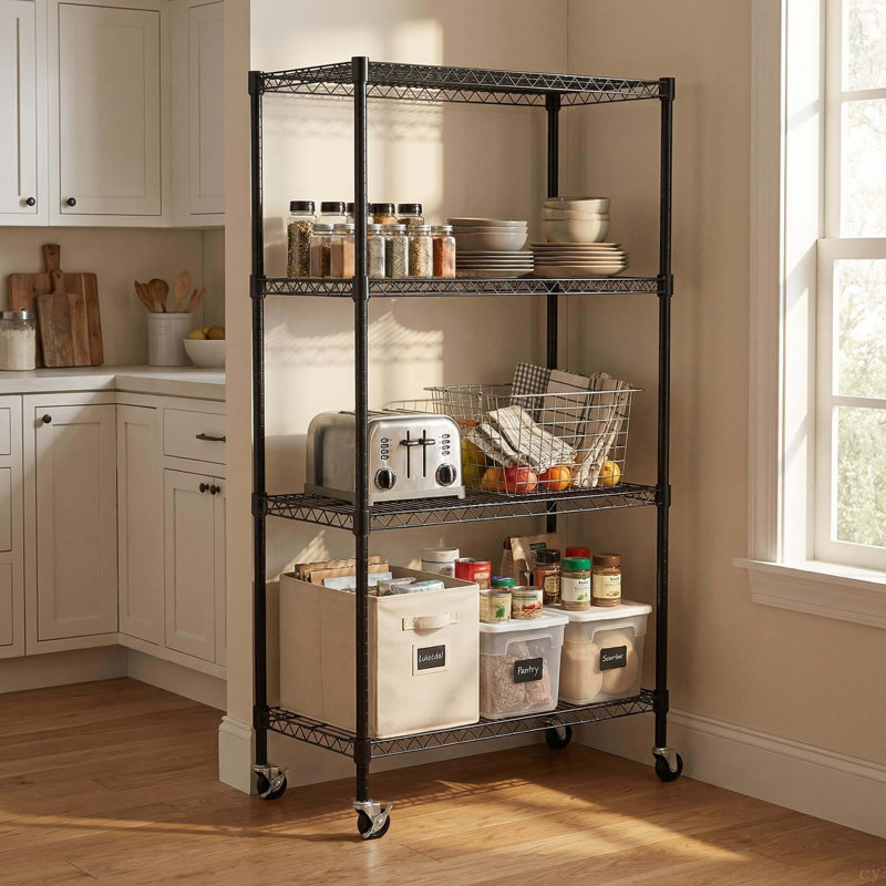 4-Tier Adjustable Heavy-Duty Wire Shelving Units - Rust-Resistant Metal Storage Racks For Kitchen, Garage, Bathroom & Pantry (35.43" D X 17.72" W X 66.54" H)