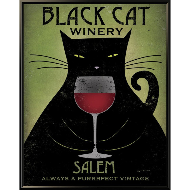«Black Cat Winery Salem», affiche vintage encadrée, H 20 po x l 16 po, Aucun mat, Toile avec cadre