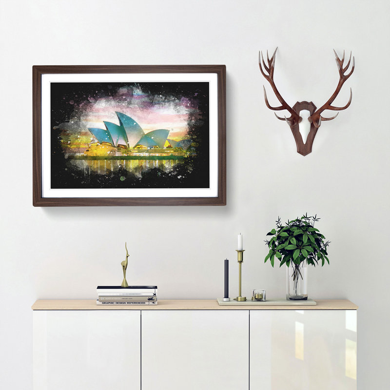 Sydney Opera House at Sunset - Picture Frame Graphic Art Print, 27cm H x 36cm W x 2cm D, Walnut Framed
