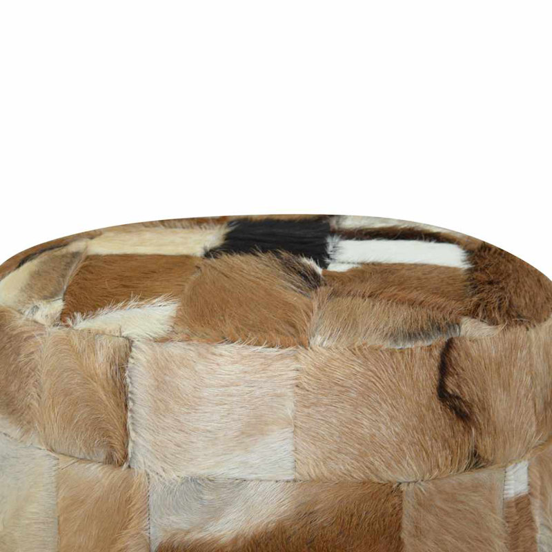  Pouffe Multicolor Genuine Goat Leather Upholstery Medium Sturdy