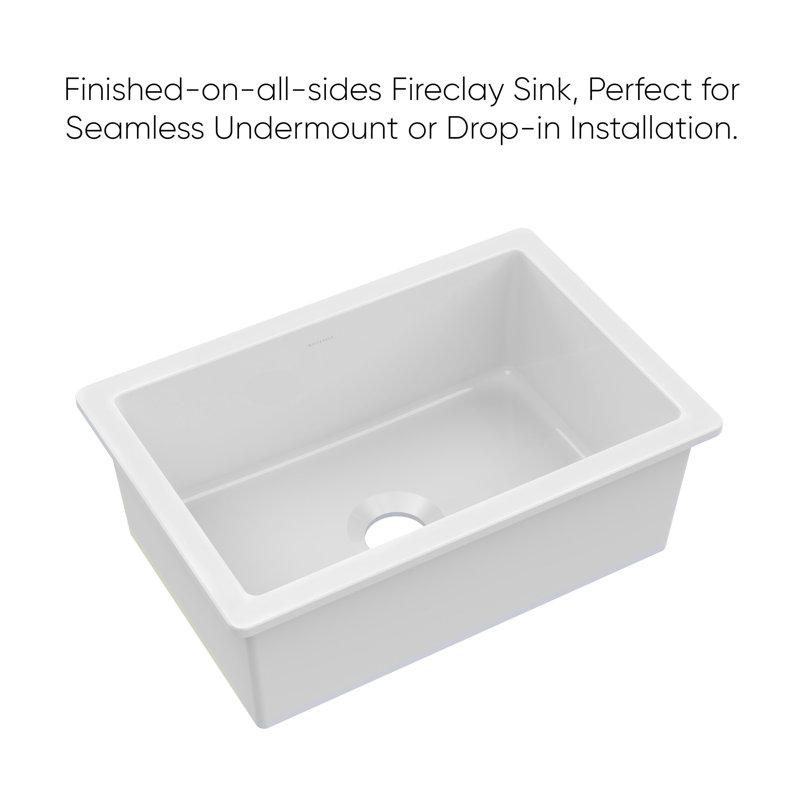 Whitehaus Collection Undermount Single Bowl Fireclay Kitchen Sink with Stainless Steel Grid, 10" H x 28" L x 19" D