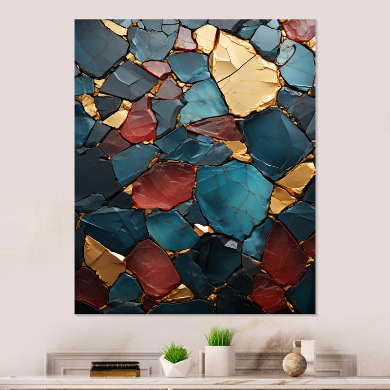 Décoration murale bleue et rouge Elegance III - marbre, H 20 po x l 12 po x P 1 po