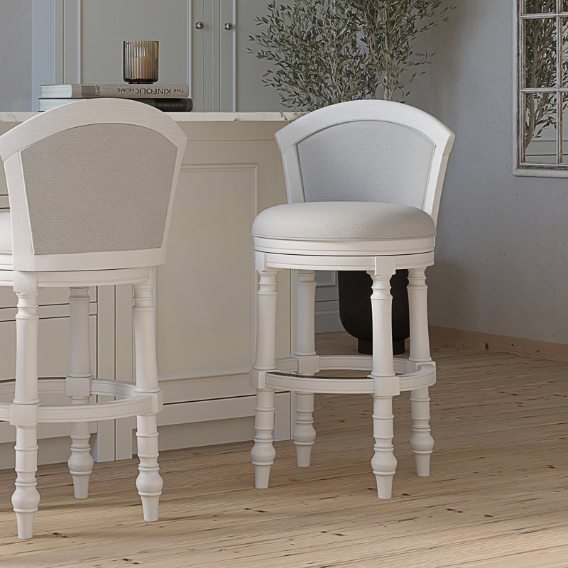 Tabouret de bar 1 pièce avec dossier pivotant et siège et dossier rembourrés, Gris clair / blanc, 31