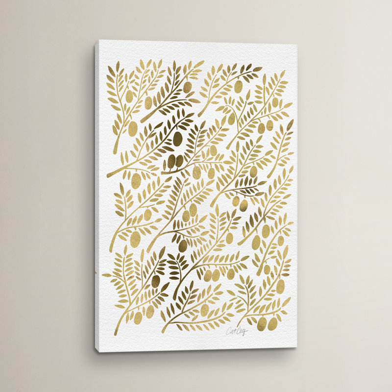 « gold branches branches », impression sur toile tendue, H 26 po x l 18 po x P 1,5 po, Toile avec cadre noir, Pas de tapis
