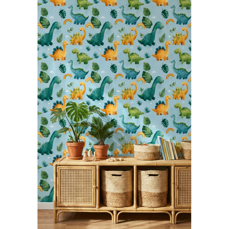 Papier peint dinosaures tropicaux, Non tissé, non collé