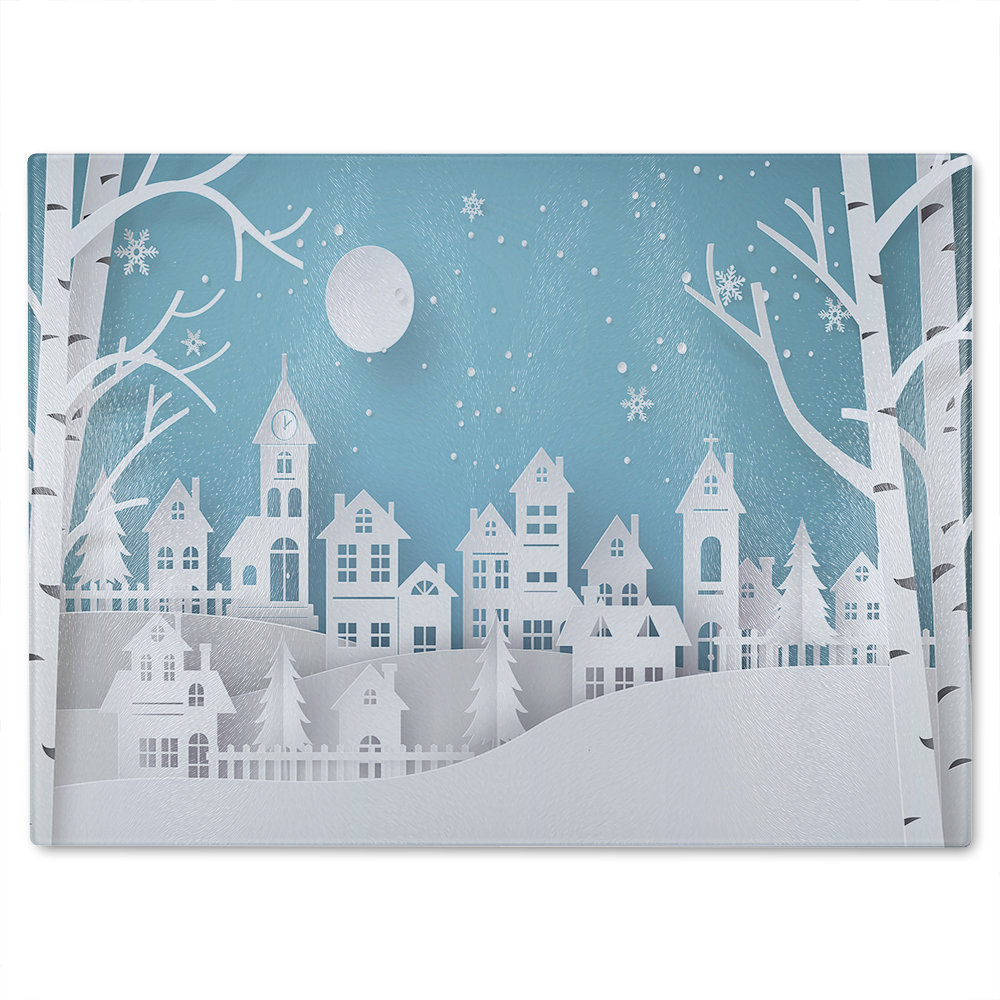 Winter Snow Urban Countryside Dining Glass Chopping Board