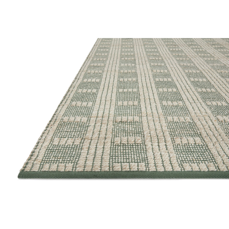 Ivory & Sage 5' x 7' Hand-Woven Cotton-Blend Geometric Area Rug
