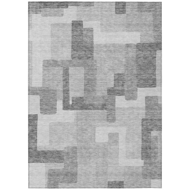 Tapis extérieur lavable abstrait argenté et gris anthracite 10 pi x 14 pi