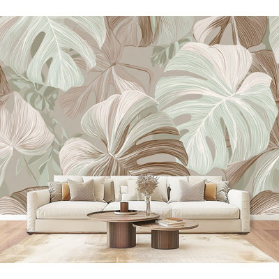 Leaf Peel and Stick Wallpaper Jungle Vintage Tropical Plants Bedroom Palm Leaves Monstera Leaves Wall Murals 69"H x 96"W Removable PVC Wall Paper Self-Adhesive Wall Decor for Bedroom Living Room Home Office