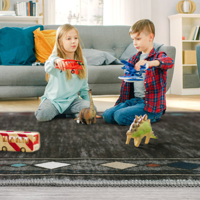 Washable Area Rug Modern Rug Non Slip Rug Geometric Bordered Rug for Living Room Bedroom Study Room Playroom Nursery