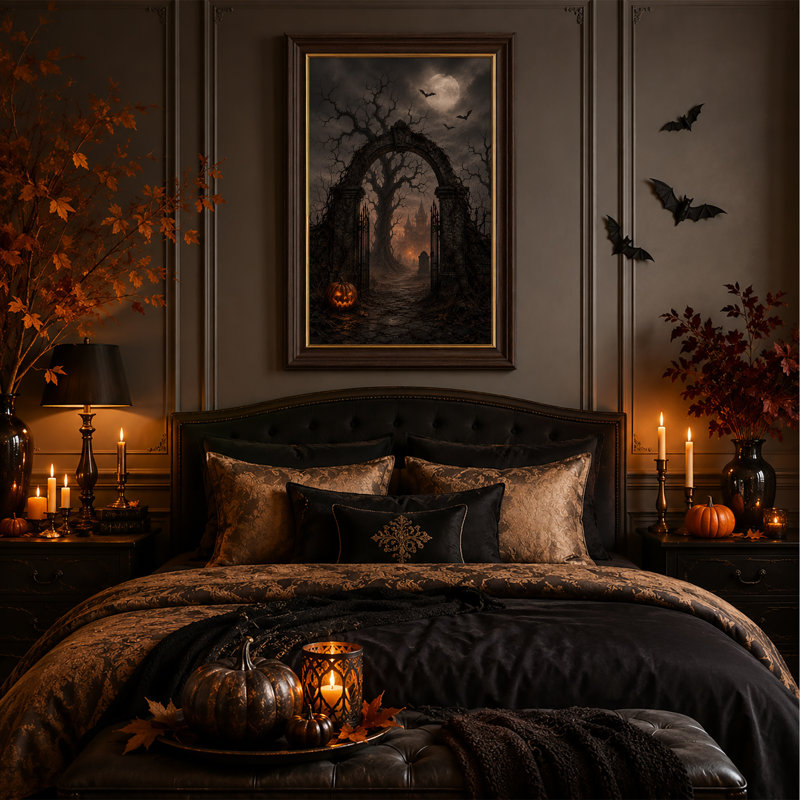 «Glowing Jack O Lantern At Stone Gate To Haunted Halloween», art mural sur toile, 18"H x 12"W