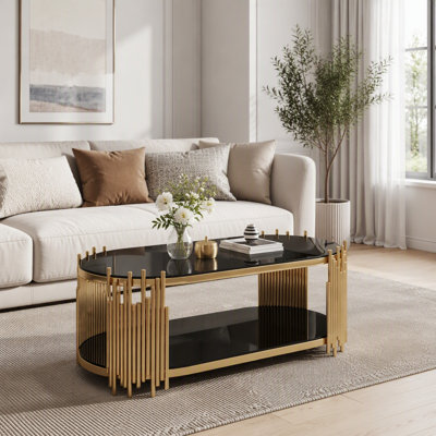 Ensemble de tables basses et tables d'appoint Modern Luxury Modern, 2 tables gigognes ovales en verre avec tiges verticales en métal rythmées, finition chrome poli pour le bureau du salon