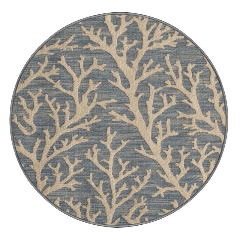  Tapis nautique lavable à motifs coraux, Rond 7 pi