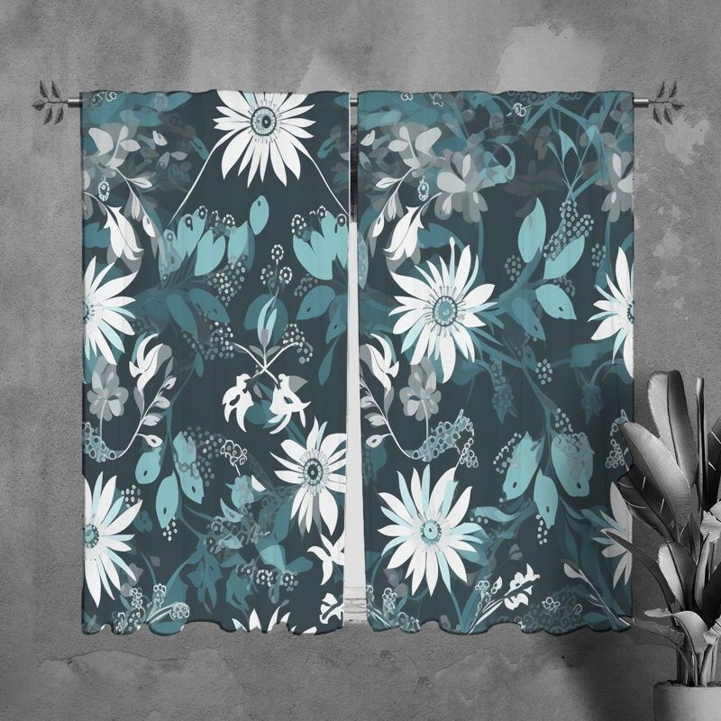 Motif floral de rideaux de fenêtre gris - 6047, L 20 po x L 61 po