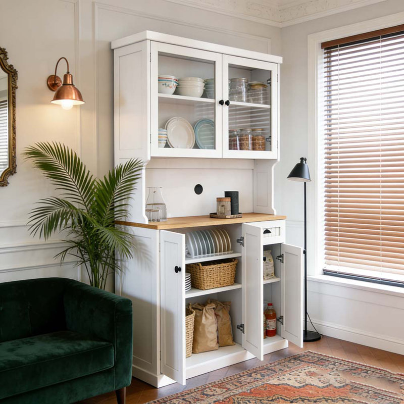 Armoire de rangement sur pied 71 po, Noir, Blanc