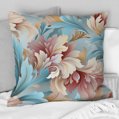 Pink And Blue Damask Flowering - Damask Printed Throw Pillow