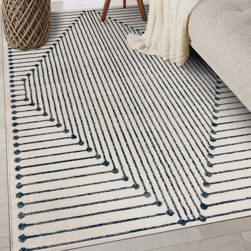 Modern Cream And Black Geometric Area Rug, Rectangle 4' x 6'