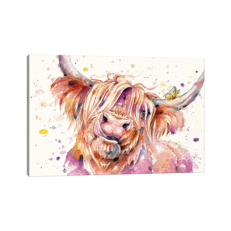 Bad Hair Don't Care (Scottish Highland Cow) by Sillier Than Sally - Print on Canvas, Wrapped Canvas, 20.32 cm H x 30.48 cm W