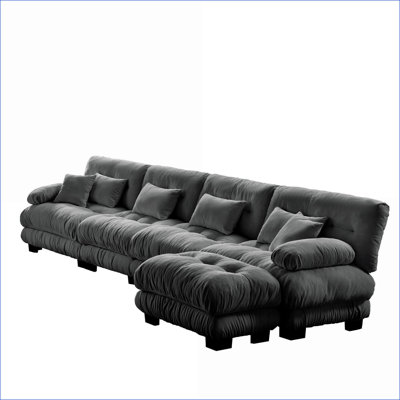 Sectional Sofa | 4-Seater Modular L-Shaped Cloud Couch for Living Room, Convertible Ottoman | Chenille | charcoal gray